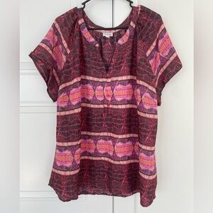 Kim Rogers Woman Pink & Red Abstract Pattern Blouse Top Size 2X
